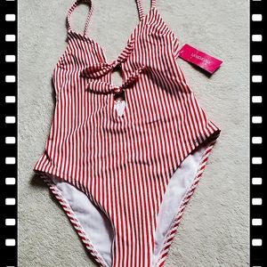XS Red and White Striped Swimsuit